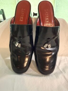 Vintage Lauren Ralph Lauren Rosemary Black Leather Mules 7B Y2K